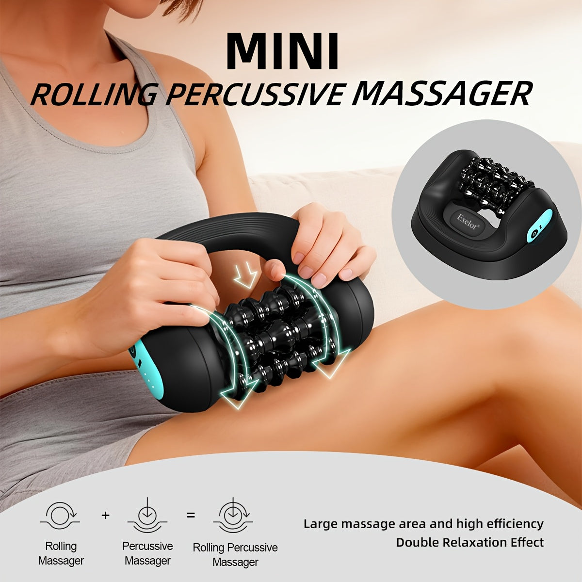 Electrict Handheld Percussion Massage Roller for Full-Body, Rechargeable Portable Rolling Massager with Base, Deep Tissue Muscle & Fascia Relaxation for Shoulder/Neck/Full Body