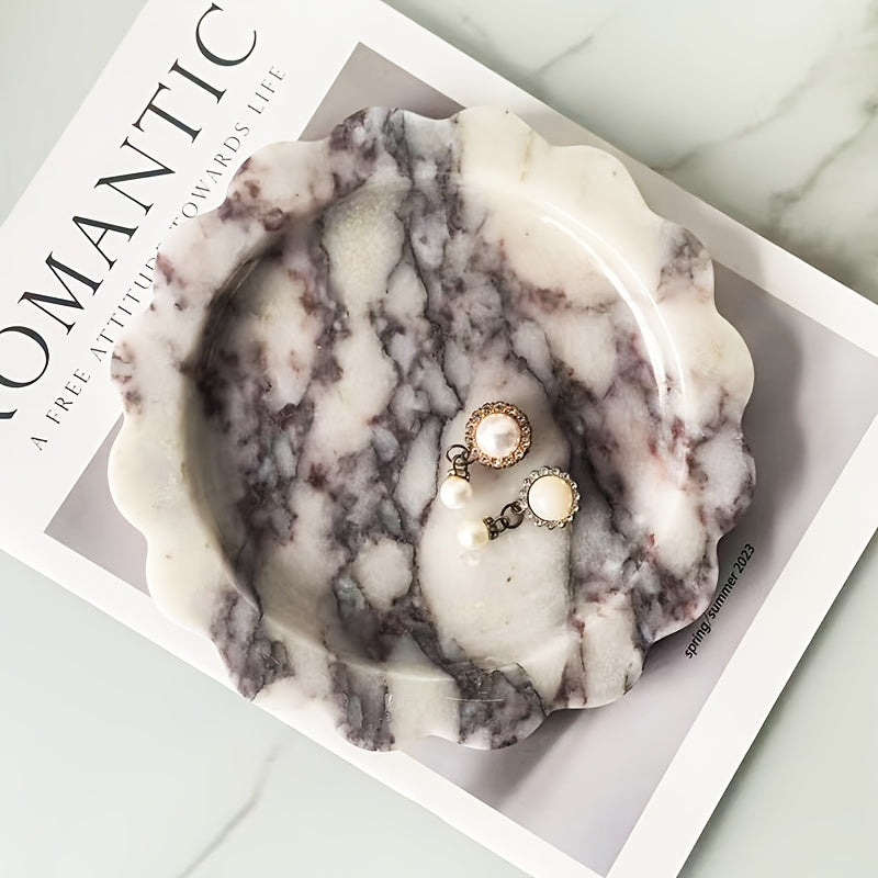 Light Luxury White and Purple Natural Marble Jewelry Tray, Minimalist Style Home Premium Accessory Storage Jewelry Bathroom Organizer Tray, Mother's Day Gift for Mom, Jewelry Trays