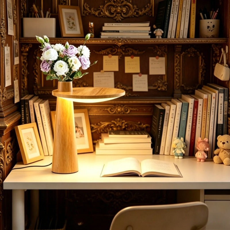New Nordic Minimalist Style Vintage Lighting, Home Decoration, Lighting and Ceiling Fans, Lamps and Lampshades, Desk Lamps, USB Powered Solid Wood Lamps, Warm Light Adjustable, Flower Table Lamps, Reading Lamps, Bedroom, Office, Living Room and Dormi