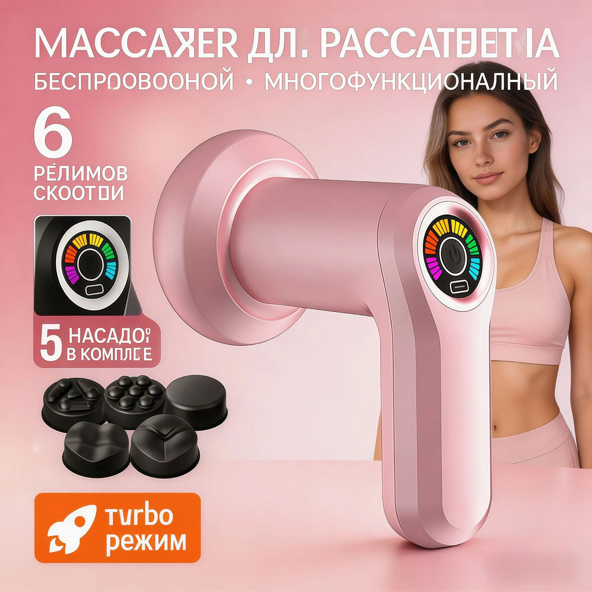 Hip i Abdomen Masažer za Masažu Tela, Celog Tela, Struka i Udova - 5 Izmenjivih Nastavaka, Savršen Poklon za Praznike - Konfigurisan sa 1200 Litijumskim Baterijama
