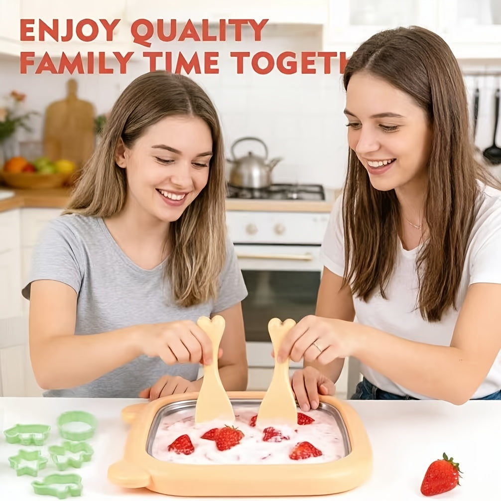 Manual Ice Tray, No Electricity Required, DIY Ready-to-Eat Ice Cream Roll Maker, 304 Stainless Steel, Home Use Homemade Frozen Yogurt Smoothie Maker, Includes 2 Scrapers, and Easy to Clean, Parent-Child Interactive Partner, for Home Kitchen Use