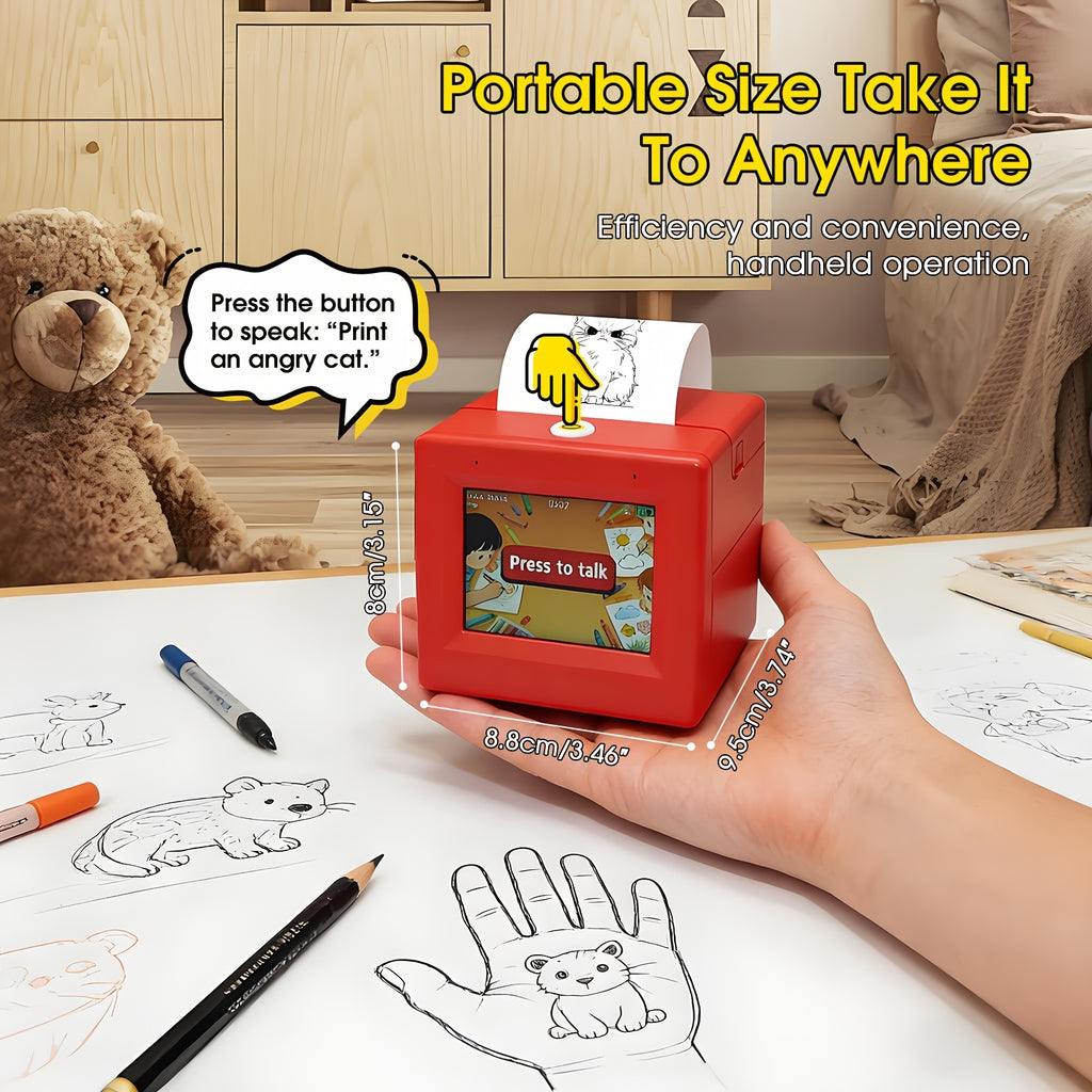 AI Mini Glasovni Štampač: Govorite i Štampa! Pretvara Glas u Instantne Skice, Beleške, Stikere. Prenosivi 8X8.8X9.6Cm, Ručni i Lak za Nošenje. Odličan za Kreativne Zadatke, Putovanja, Pametan Život. Uključuje Rolnu Papira & Kabl. Vaš Lični AI Štampač