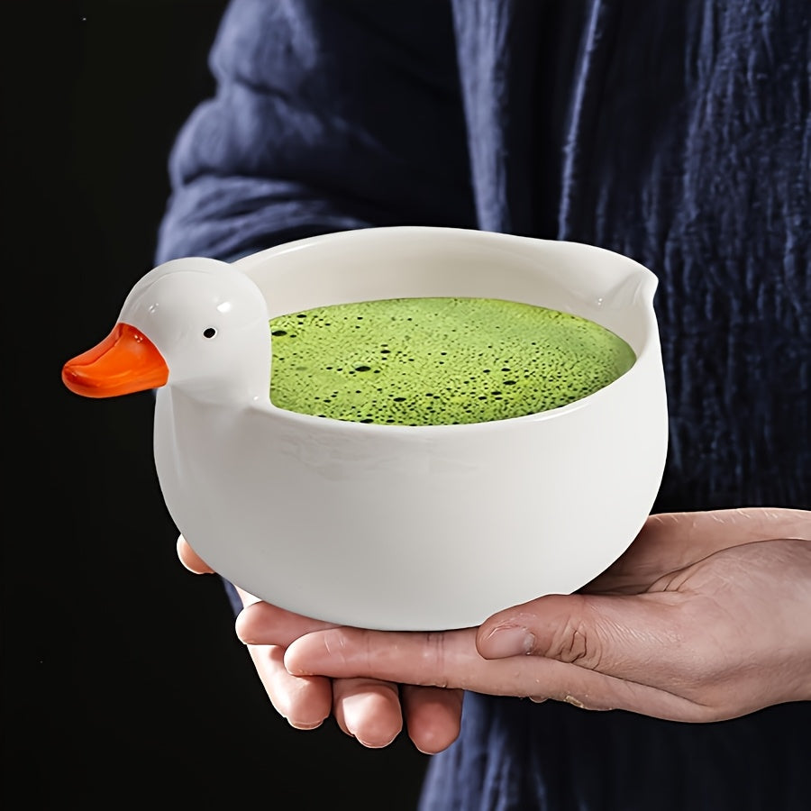 1 komad keramička čaša za matcha sa izlivom, slatka keramička čaša za matcha u obliku patke, činija za salatu, činija za supu, čaša za matcha čaj, pogodna za matcha prah/salatu/voće/supu/čaj/matcha latte/dobrodošlicu za doručak 485ml/16.4oz