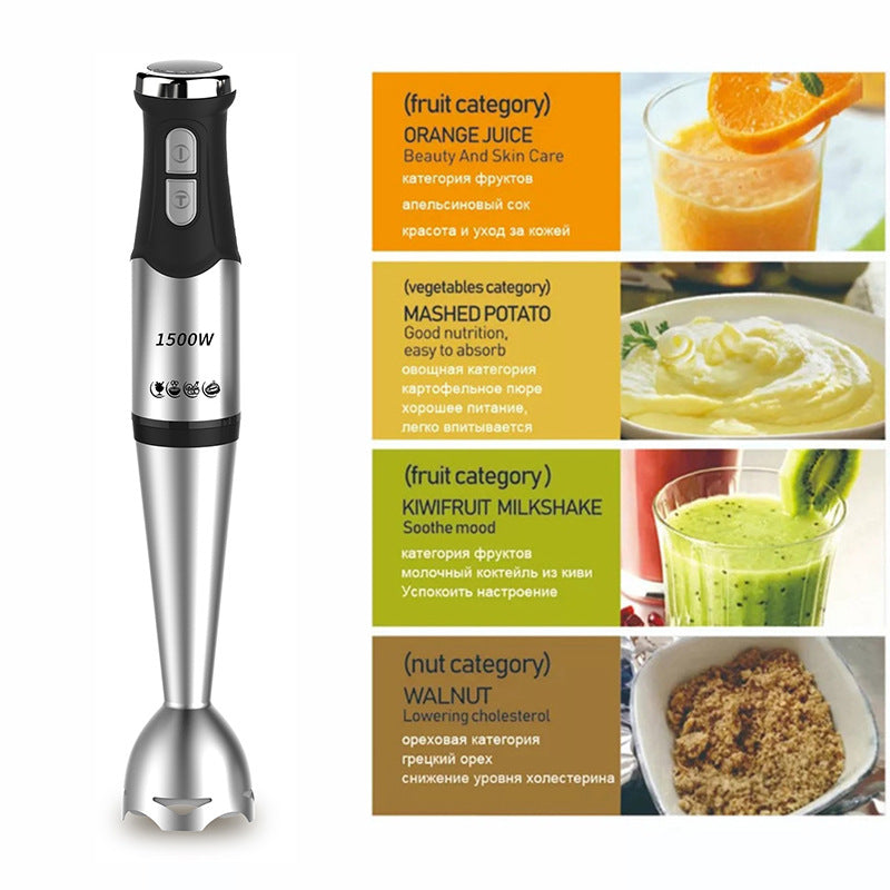 Električni ručni blender od 1500W sa turbo režimom i 5-brzina, tihi uronjivi mikser, seckač za hranu i nastavak za mućenje, pogodan za smoothie, hranu za bebe, supu, pečenje, indijski utikač i napon za indijske uređaje (čaša za mešanje uključena)